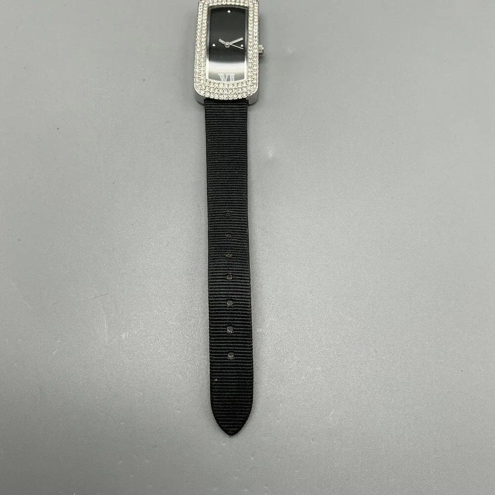 Montrex Womens Watch 20mm Black Dial Crystal Bezel Black Leather New Battery